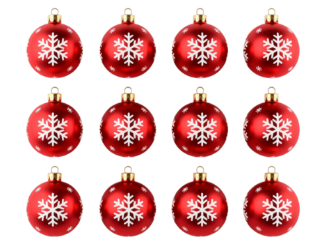 Red Snowflake Ornaments with Transparent Background, Glossy 3D Realism Design Element
