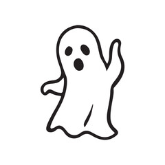 Obraz premium Cute Halloween doodle ghost with happy face expressions. October holiday decorations, spirit characters. Children's coloring pages. Kids flat vector illustration isolated on white background.