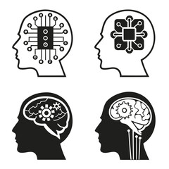 Human head profiles with technological brain elements