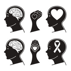 Human head brain heart ribbon hands vector