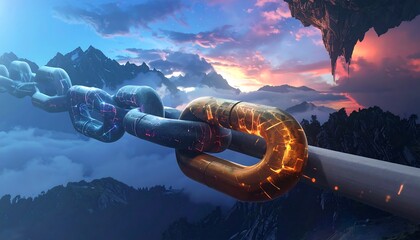 Chain spans surreal mountain landscape