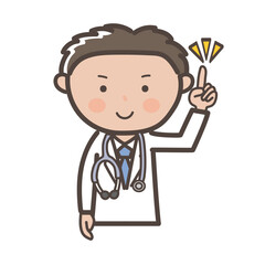 ポイントを説明する男性医師の上半身イラスト
