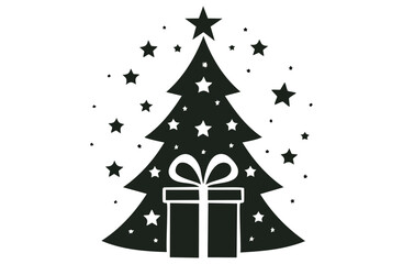 プレゼントと星のクリスマスツリーシルエット