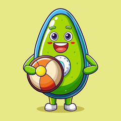 Avocado holding beach ball enjoying summer vibes