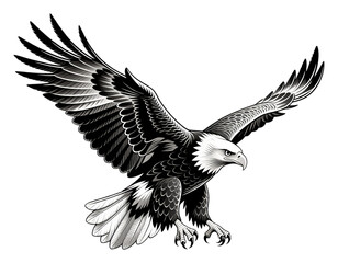 Obraz premium White Eagle in Flight, Black and White Illustration with Transparent Background