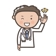 了解のOKポーズをする男性医師の上半身イラスト