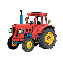 Vsai red tractor cartoon illustration isolated on white background