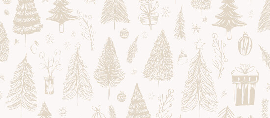 Christmas themed print, wide vector banner