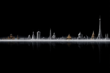minimalist architectural representation of top  cities in cis focusing on their iconic symbols