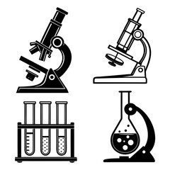 Microscopes and laboratory glassware science research