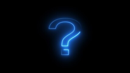 Bright Blue Neon Question Mark on Black Background glowing