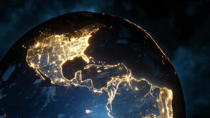 Earth at Night, United States city lights glowing from space, 4K resolution - Powered by Adobe
