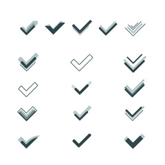 Glossy Metallic Check Mark Icons Vector Set on Black Background