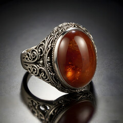 A stunning amber ring, meticulously crafted with intricate detailing and design. showcasing timeless beauty.
