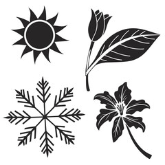 Seasonal symbols sun snowflake flower tulip summer
