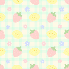 seamless pattern strawberry ,lemon , flower, fabric patterns, gift wrapping paper, pillowcase, blanket pattern 