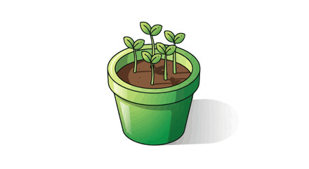 Green Potted Plant with Seedlings Sprouting from Soil.