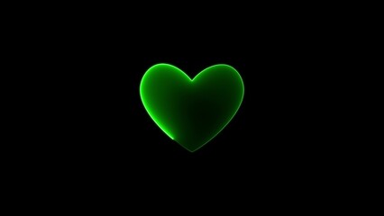 Green 3D heart shape with soft glowing edges on a black background love romance