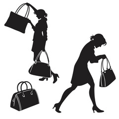 Women carrying handbags silhouettes clutch tote
