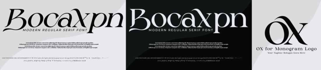 Fashion Serif Stylish Display Bold Font alphabet with ox Logo