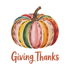 Giving thanks greeting card. Hand drawn watercolor illustration