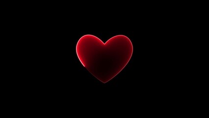 Red 3D heart shape with soft glowing edges on a black background love romance
