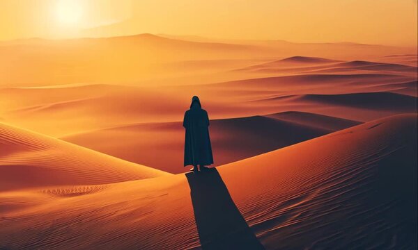 Illustration of Christ Fasting in the Desert for 40 Days and 40 Nights. Representing the Story of Temptation and Faith in Christianity