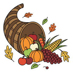 Abundant cornucopia overflowing with harvest blessings