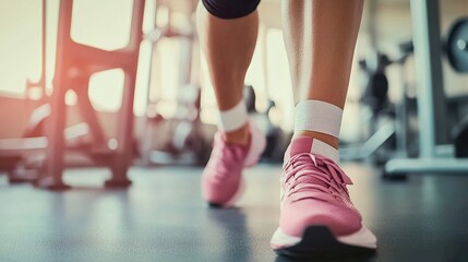 Athlete with injured ankle wrapped in medical tape during workout, sports injury treatment and recovery concept, fitness and healthcare theme.
