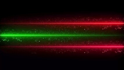 Obraz premium Symmetrical Red and Green Neon Lines with Textured Particles on Black Background image photo