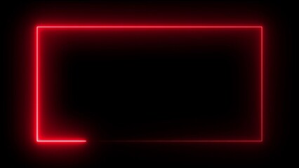 Vivid Red Neon Rectangle Frame with a Glowing Outline on Black Background Keywords: red, neon, rectangle, frame, border, glowing, light, lines, geometric, abstract, technology