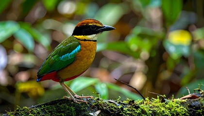 Colorful bird perched in forest