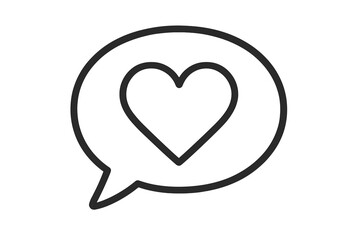 Heart in speech bubble icon. Love message, romantic chat, positive feedback, and expressing affection. Social media like symbol. Communication concept. Vector line art.