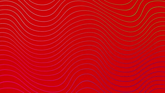 Vibrant Red Background with Colorful Wavy Line Gradient Pattern Keywords: abstract, background, red, colorful, lines, wavy, pattern, design, graphic, texture, art, stripe