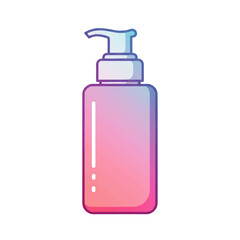 Illustration of a gradient pink and purple bottle with a pump dispenser, isolated on a white background.
