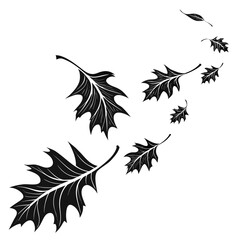 Abstract black oak leaves swirling white