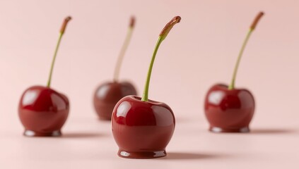 Scarlet Spheres and Verdant Stems. A Study in Texture and Form on Pale Rose Field.