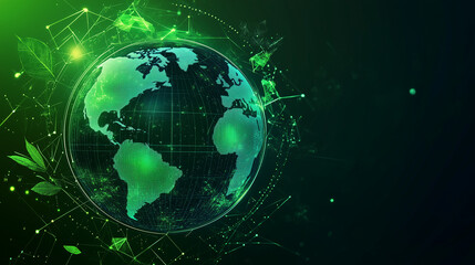 Obraz premium Abstract globe with green elements on dark background representing Earth 