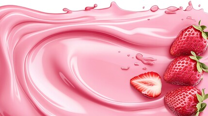 Strawberry yogurt splash, white background, food advertising