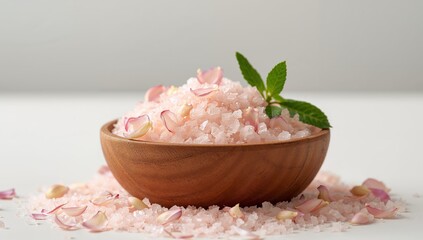 Serenity Bowl. Textured Pink Crystals and Petals, a Natural Wood Harmony.