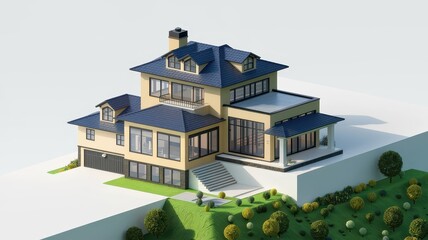 Detailed architectural rendering of a large, luxury home.