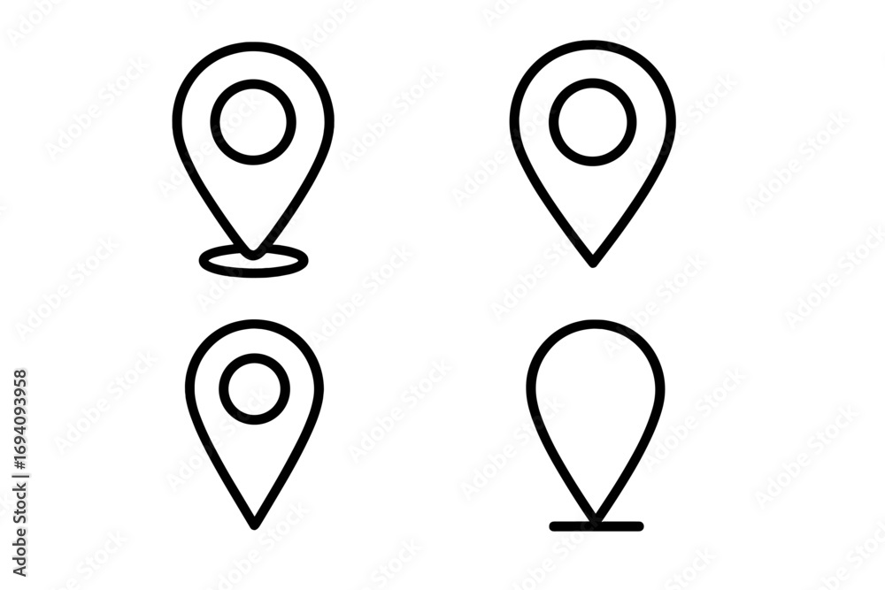 Wall mural map pin line icon pack. minimalist location marker pictogram set. gps pointer symbol for navigation 