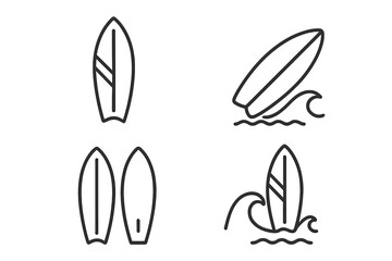 Surfboard Icon Set, Simple Line Art Collection, Editable Stroke, Vector Cartoon Illustration for Graphics, Design, Books, Advertising, Apps, Surfing Equipment