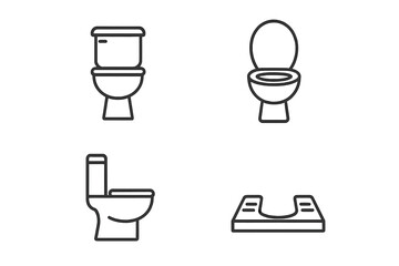 Toilet outline icons collection, simple linear editable stroke, vector cartoon illustration set for web, books, cards, apps, transparent background design