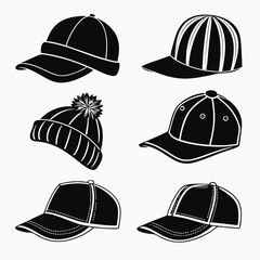 Assorted headwear silhouettes baseball cap winter hat