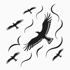 Birds soaring with abstract curves flying