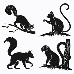 Black animal silhouettes with bushy and curled tails