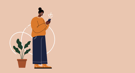 A modern person using a smartphone, symbolizing digital connectivity, communication, and online lifestyle in a clean, minimalist setting.