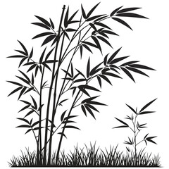 Black bamboo stalks leaves grass vector