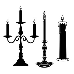 Black candle silhouettes with flames candlestick candelabra